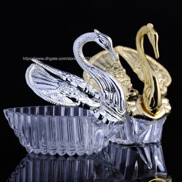 100pcs Acrylic Wedding Favor Swan Boxes Bomboniere Candy Box Gift Holder Decors Favors Gifts Holders Free Ship