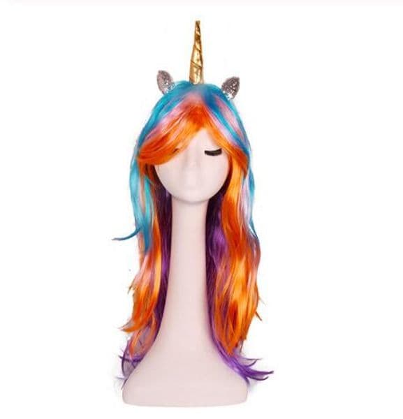 Rainbow Unicorn Wig Colorful Long Curly Custume Cosplay Fake Hair Birthday Bachelorette Party Decoration Mask Party Favoration GB1269