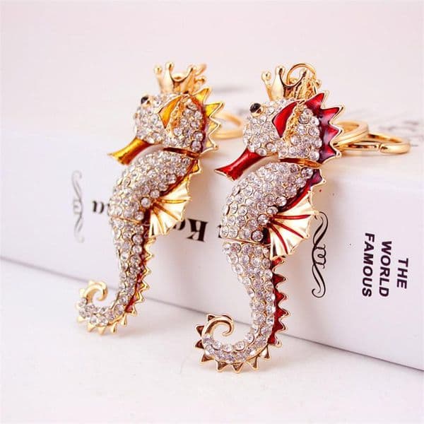 Sea Horse Pendant Keychain Holder Enamel Crystal Rhinestone Animal Fashion Car Key Chains Ring Charm Women bag Jewelry