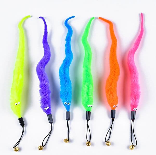 Cat Worm Colorful Pet Teaser Toy Kitten Cat Feather Toy Creative Cat Interactive Fabric Toy Supplies yq01491