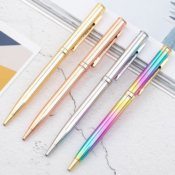 China Pen Factory Wholesale Shiny Plating Ballpen Smooth Exquisite Gift Pen Mater Blanks Gradient Rainbow Color Rose gold Pen