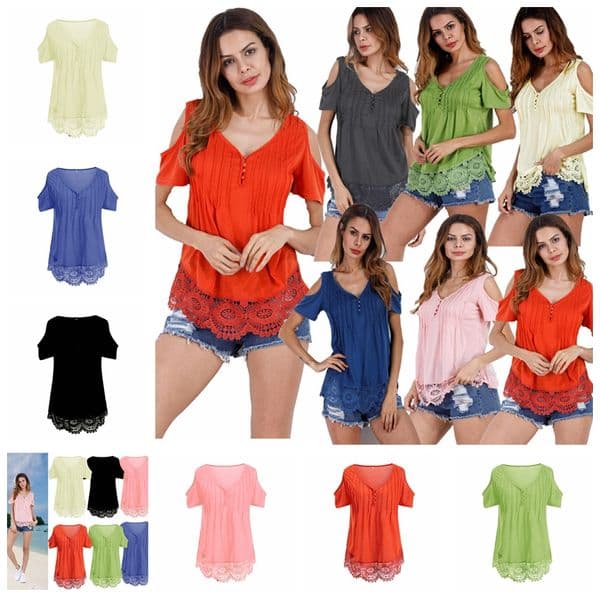 European fashion solid color round neck hem paired jacket empty lace strapless casual short sleeve T shirt support mixed batch