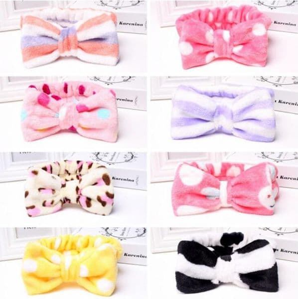 Dot Print Bow Knot Girl Hairband Spa Shower Face Headband Soft Wrap Band Elastic Women Bathroom Bath Hair Bands LX1584