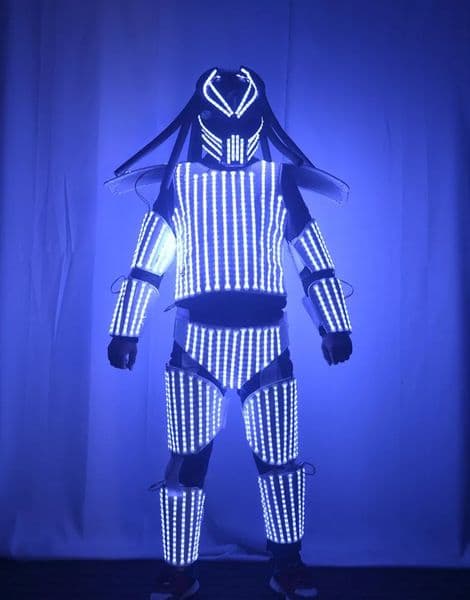 LED Robot suit Costume with helmet and optical fiber hair