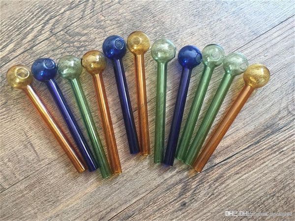 high quality pyrex glass oil burner pipes 10cm thick oil burner bubblers for smoking dry herb pipe cheap hand glass pipe color random 10pcs