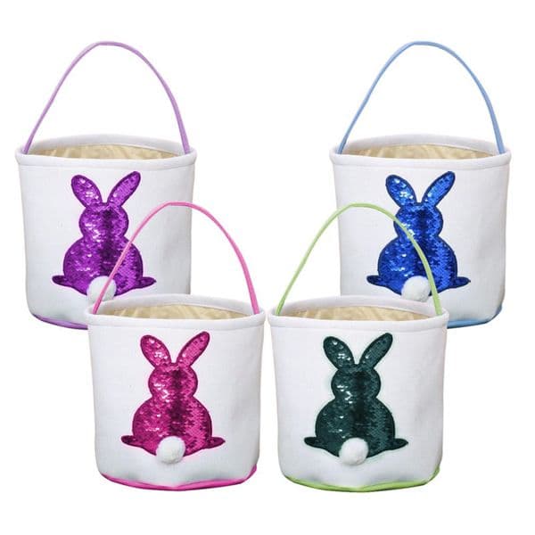 Sequins Easter Basket 4 Colors Easter Bucket Cute Rabbit Candy Bags Canvas Easter Handbag Party Decoration OOA7499-2