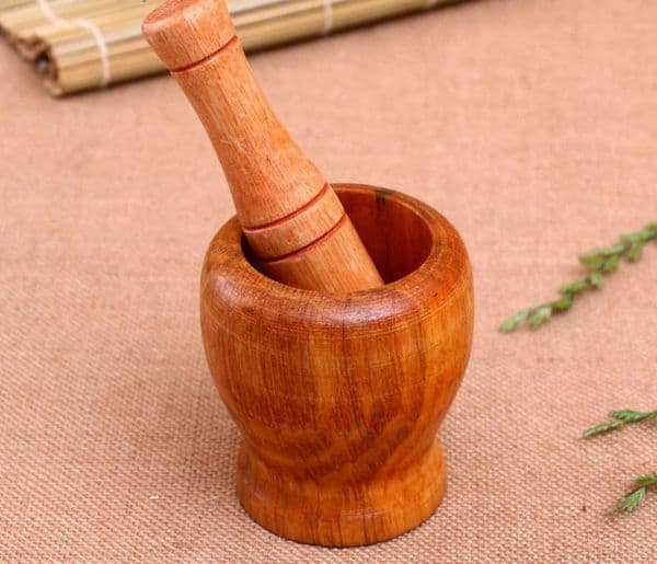 Home Kitchen Hand Manual Wood Garlic Ginger Mortar and Pestle Pugging Mill Grinding Bowl Masher Grinder Mixing Device SN1039
