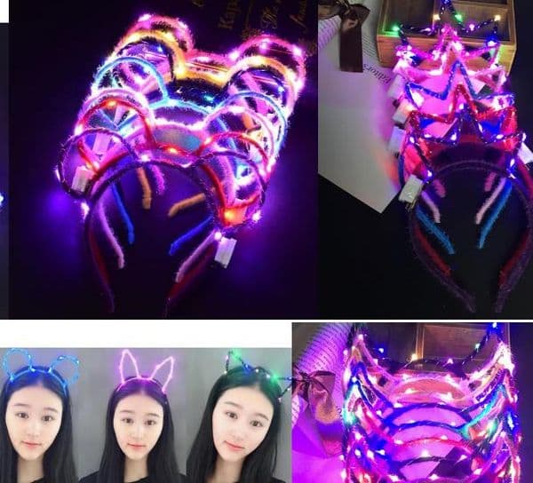 LED Light Up Cat Rabbit Mice Ear Horn Crown Headband Adult kids Party Glowing Flashing Hairband Hoop prom concet fans Cheer props gift