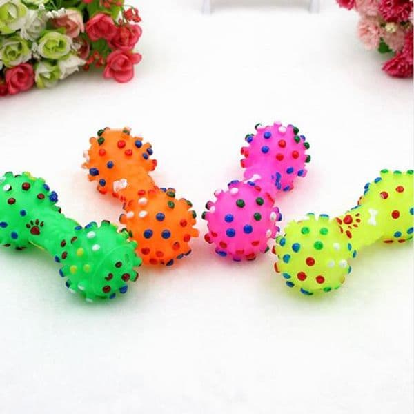 Pet Dog Cat Puppy Sound Polka Dot Squeaky Toy Rubber Dumbbell Chewing Funny Toy GA667