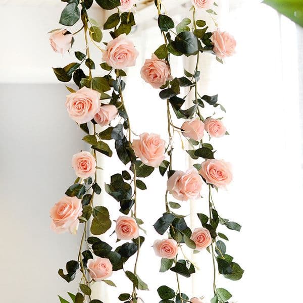 Artificial Rose Flower Ivy Vine Real Touch Silk Flowers String With Leaves for Home Hanging Garland Party Craft Art Wedding Decor 180cm