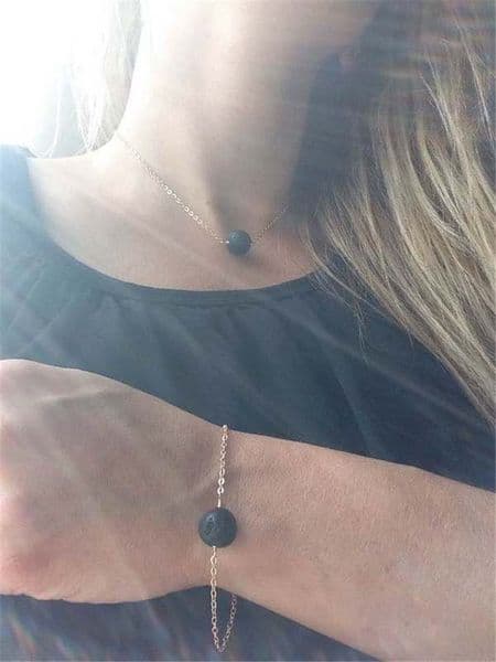 Simple Style Lavarock Beads Necklace Bracelet Women Fashion Natural Stone Necklaces Aromatherapy Essential Oil Diffuser Fine Je