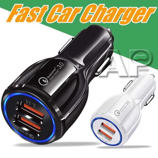 Dual USB QC3.0 Fast Car Adapter 3.1A Android iPhone Smart Charger for 2024 Vehicles - Black and White Options dh910320090