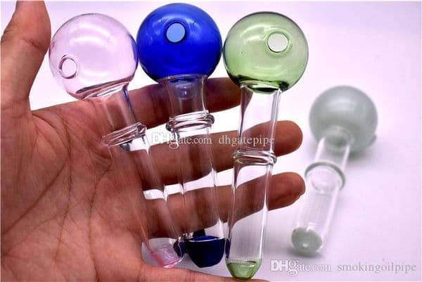 Top quality 12cm lenght 40mm ball Glass oil burner pipe Colored Mini Smoking Handle Pipes smoking pipes IN STOCK free shipping