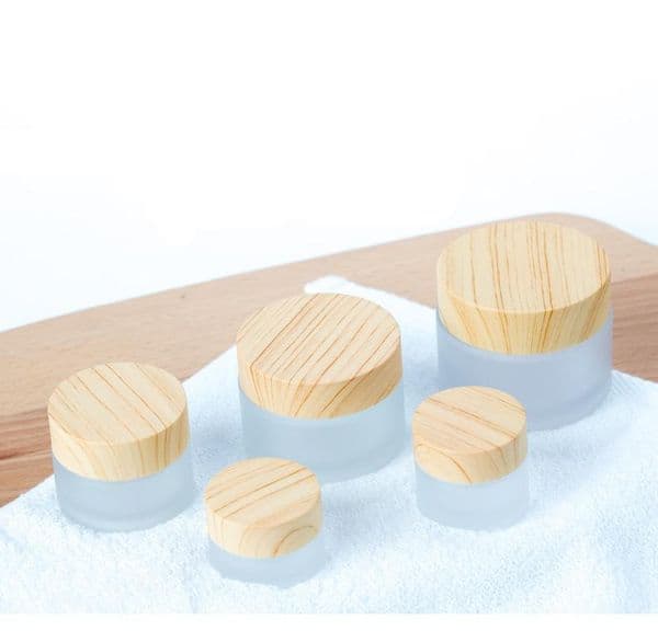 5g 10g 15g 30g 50g Empty Frosted Glass Jar Pot with Wood Grain Lid Skin Care Eye Cream Mask Cosmetic Containers Refill Bottle