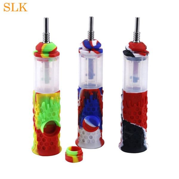 new removable multifunction octagonal smoking pipes glass oil burner pipe with silicone box and Titanium nail mini silicone bong 710
