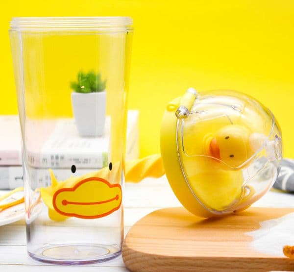 Plastic Straw Cup Duck Design Portable Water Bottle Reusable Drinkware For School Travel Outdoor
