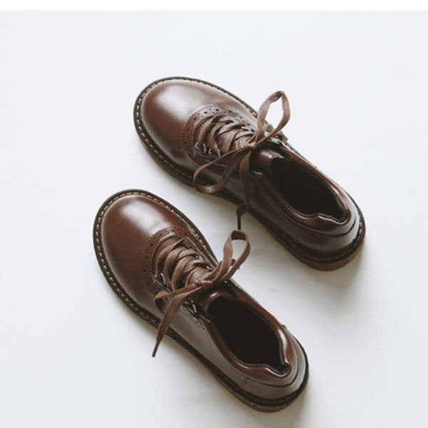 Vintage Oxford Shoes For Women Pu Leather Flat Heel Shoes Woman British Style Brogues Flats Retro Brown Black chaussures femme