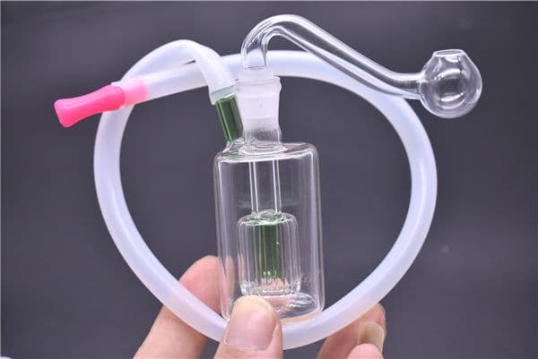 Wholesale Mini Glass Bongs oil inline perc Smoking water Pipe oil Water Pipes Bong with 10mm male oil burner pipe and hose