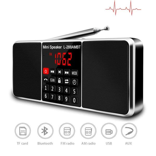 Digital Portable Radio AM FM Bluetooth Speaker Stereo MP3 Player TF/SD Card USB Drive Handsfree Call LED Display Screen L 288AMBT