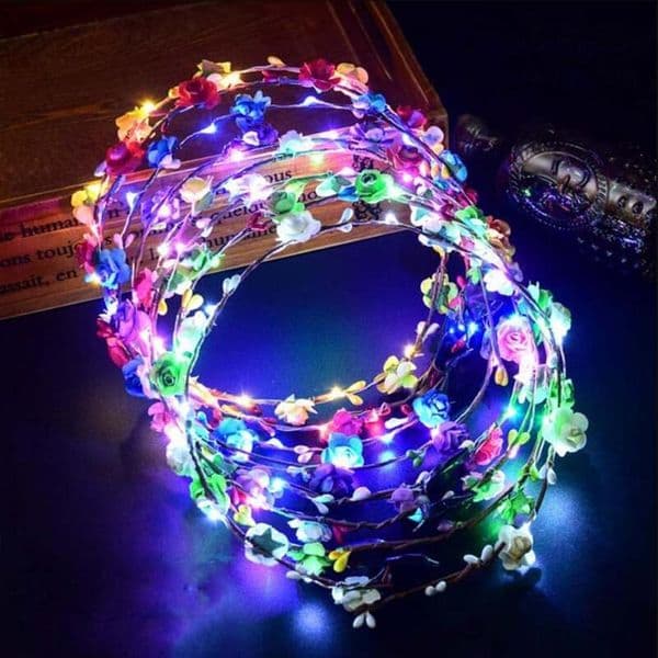 Flower Wreath Headband Crown Luminous 10 LED Flower Headpiece Headdress for Girls Night Party LX5019