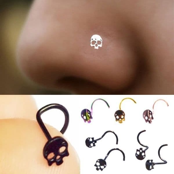 Punk Style Skull Nose Ring Stud Hoop Body Piercing Women Fashion Accessories 5 Colors
