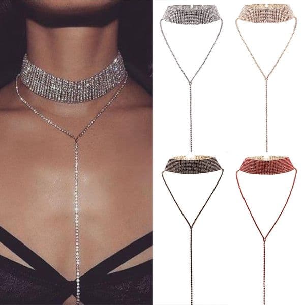 Luxury Full Diamond Pendant Crystal Necklace Choker Thick Statement Necklaces Women Multi layer Jewelry Fashion Accessories