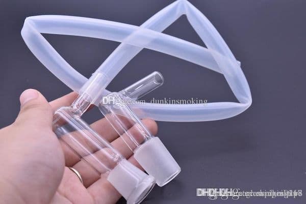 L style 14mm 18mm male female Glass Vapor Whip Adapter 90Degree Extreme Q V-Tower Vaporizer Glass Elbow Adapter with 30 hose for water bongs