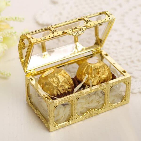 Gold Treasure Chest Candy Box Wedding Favor Mini Gift Boxes Food Grade Plastic Transparent Jewelry Storage Case LX1043