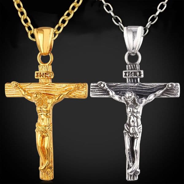 Mens Stainless Steel Cross Necklace Gold Silver Jesus Pendant Necklaces Fashion Hip Hop Jewelry