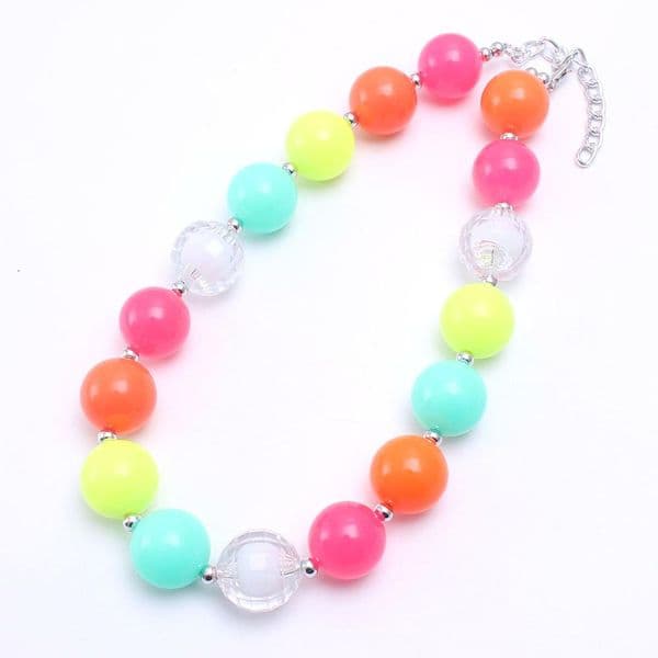 Pretty Neon Color Bead Kid Chunky Necklace Fashion Wholesale Bubblegum Bead Chunky Necklace Children Jewelry For Toddler Girls