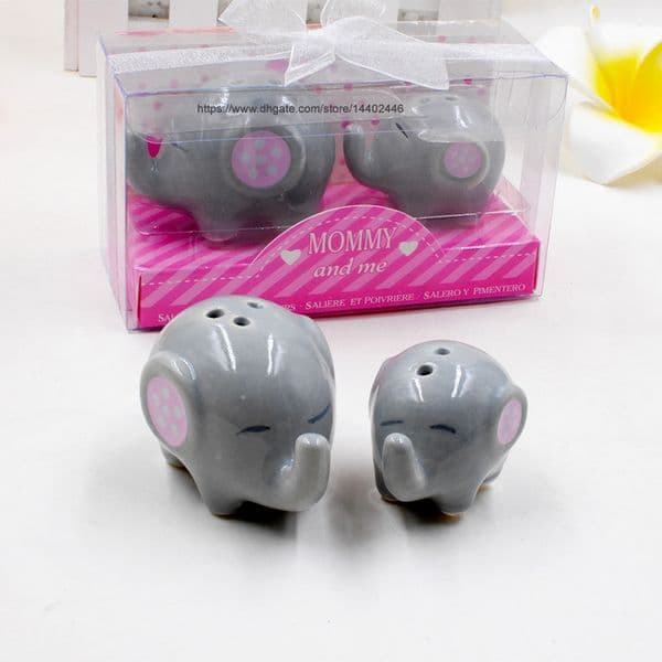 400pcs=200sets Mommy and me Ceramic Little Peanut Ceramic Elephant Salt and Pepper Shaker Set Baby Shower Favors Party Wedding