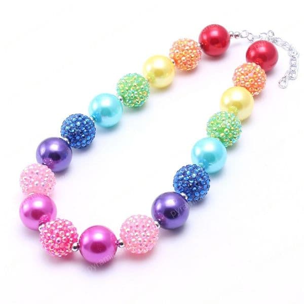 Newest Rainbow Color Kid Chunky Necklace Wholesale Beautiful Design Bubblegum Bead Chunky Necklace Children Jewelry For Toddler Girls