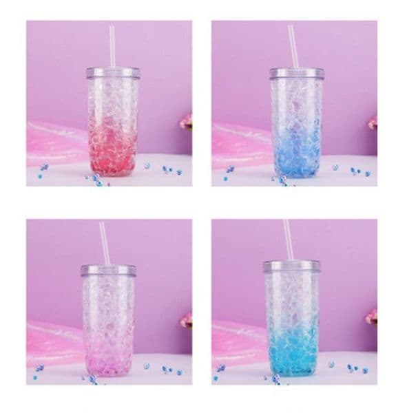 17oz Summer Creative Ice Tumbler with Lid and Straw Cold Preservation Double Plastic Cup Water Bottles Quickily Delivery