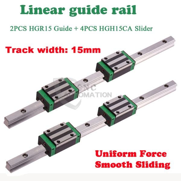 2PCS HGR15 Linear guide rail 4pcs HGH15CA Slider L=200 300 500~1000mm For CNC Automation Part