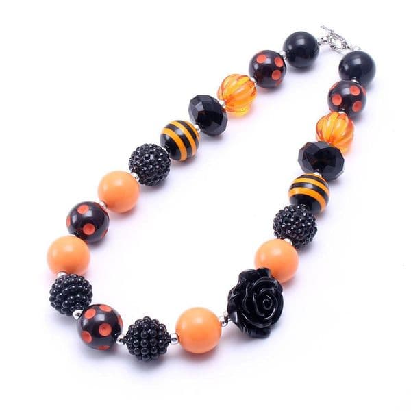 Halloween Kid Chunky Necklace Black Color Flower Toddlers Girls Bubblegum Bead Chunky Necklace Jewelry Gift For Children