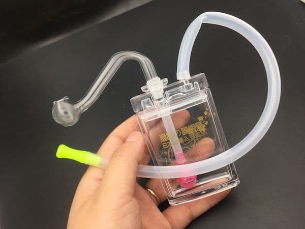 new square Plastic bottle hookah Wholesale Glass bongs Oil Burner Glass Water Pipes Oil Smoking Free shipping