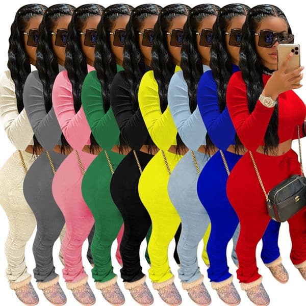 Spot trend Pants European-style spring and summer solid color sports suit high-necked long sleeves support mixed batch