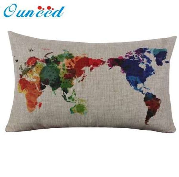 Ouneed Linen Cotton World Map Pillowcase Retro Decorative Pillow Case Long Cover 30cm *50cm Gift 1pcs Drop