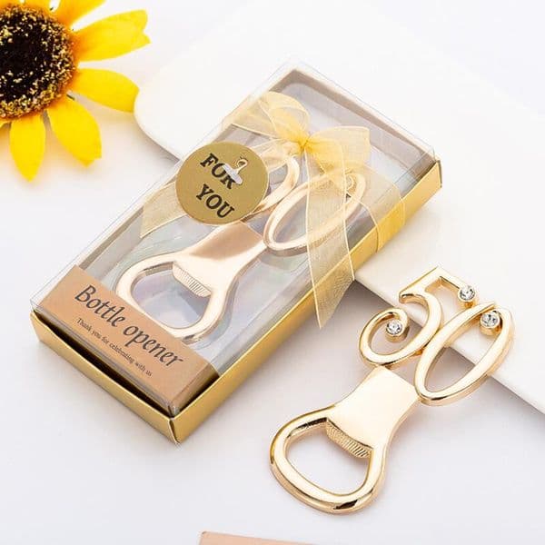 FREE SHIPPING(100pcs/lot)+Golden Wedding Souvenirs Digital 50 Bottle Opener 50th Birthday Anniversary Gift For Guest LX8719