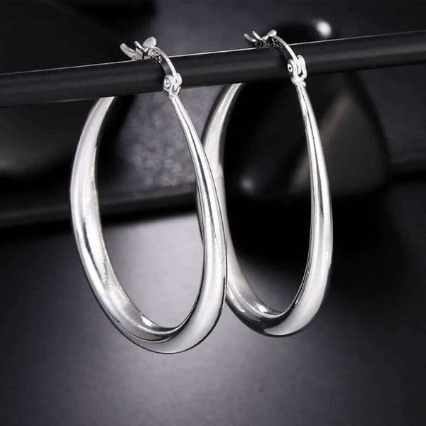 925 Sterling Silver 41mm Smooth Round Large Earrings, Stylish Women's Party Gift, Charming Wedding Engagement Jewelry
