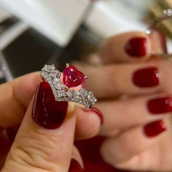 Retro Heart-shaped Ruby Crown Rings For Woman Girl Engagement Party Jewelry Accessories Silver Color Adjustable Ring Gift New