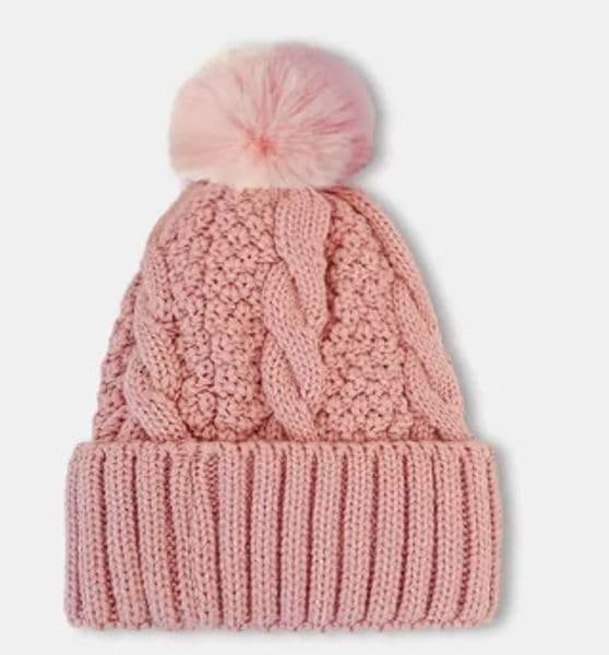 Fashtion Knit Hat Autumn WinterWomen S Large Pom Solid Color Versatile Wool Fleece Lined Thickened European And American Outdoor Warm Knitted Hat
