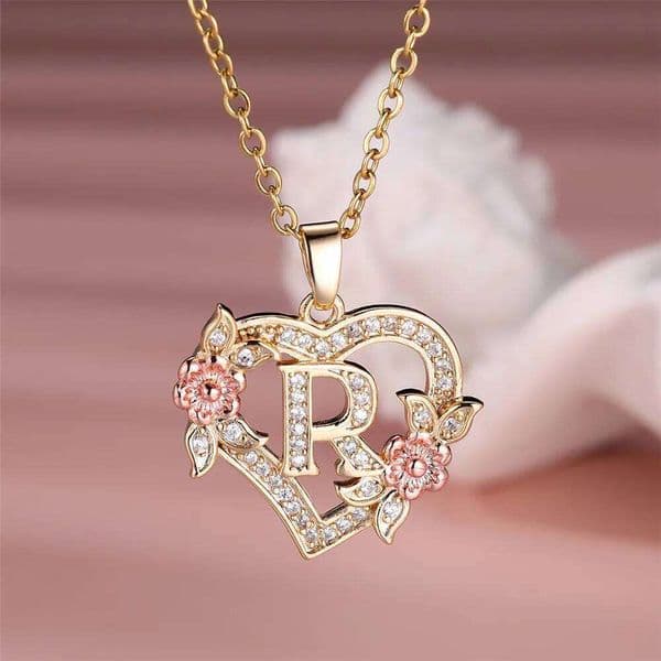 Cute Female A-Z Letter Pendant Necklace Vintage Yellow Gold Color Wedding Jewelry Gift For Women