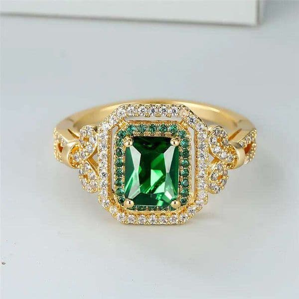 Classic Gold Color Wedding Female Luxury Crystal Engagement Ring Green Zircon Square Stone Rings For Women Minimalist Bands