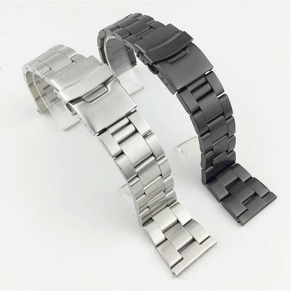 Diving Three-Bead Stainless Accessories 18 20 22 24 26mm Matte Black Watch Band Safety Buckle Fine Steel