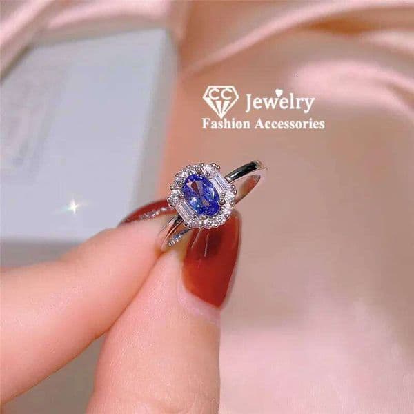 CC Blue Gemstone Opening Rings Adjustable Sterling Fine Jewlry Ring Set Party Accessories Wedding Engagement CC3234