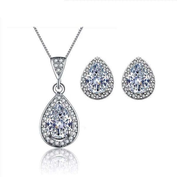 Water Drop CZ Wedding Jewelry For Brides White Gold color Earring Necklace Sets Parure Bijoux ASM019
