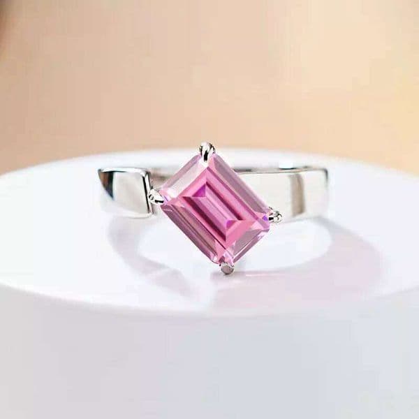 Simple Rectangular Pink Cubic Zirconia Rings Girls Fashion Accessories for Party Luxury Birthday Gift Women's Ring New Jewelry