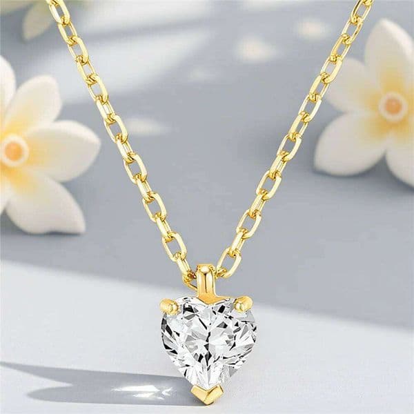 Luxury Female Crystal White Zircon Stone Heart Pendant Necklace Vintage Gold Color Wedding Jewelry For Women
