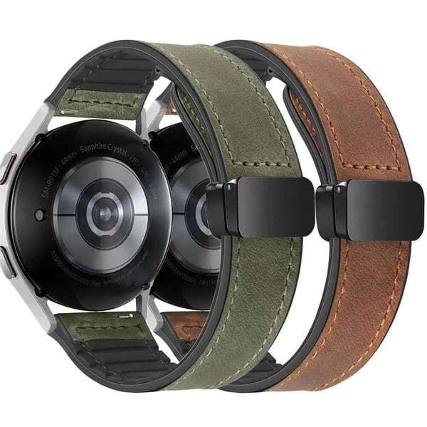 Huawei Fit 3/GT 43 Pro Samsung Galaxy Watch 5 6 Garmin Crazy Horse Pattern Magnetic Genuine Leather Strap